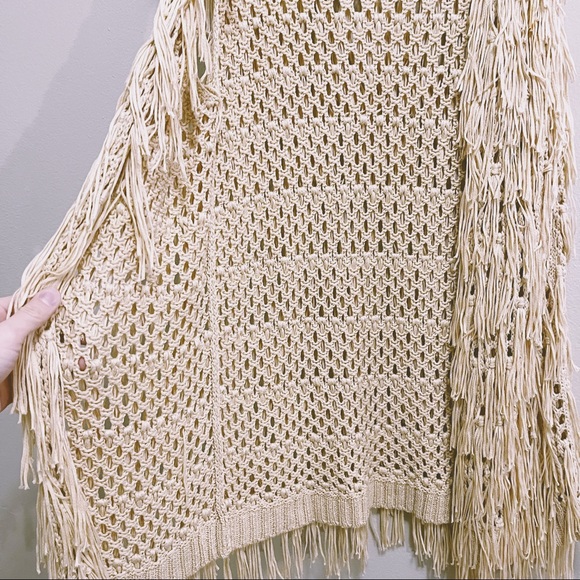 SOLD PPLA Flounder Fringe Open Crochet Vest in Tan | Large - Picture 3 of 6
